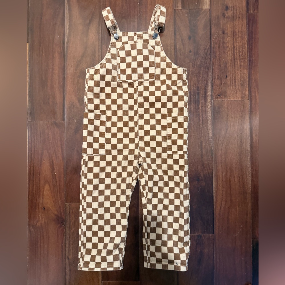 Kids Checkered Brown and Cream Overalls